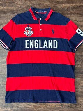 RALPH LAUREN ENGLAND RUGBY POLO RED AND BLUE STRIPED - XXL